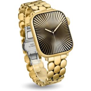 Moolia Stainless Steel Bracelet Compatible with Apple Watch Band 42/41/40/38/46/45/44/49mm Designer Elegant Metal Women Replacement Bracelet for iWatch Series 11 10 9 8 7 6 5 4 3 2 1 SE/Ultra1/2/3 (Gold)