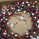 Tingjoo 2 Pcs 4th of July Coir Door Mat and Patriotic Wreath for Front Door Star Welcome Doormat Red White Blue Star Berry Wreath Independence Day Decorations for Americana Porch Decor