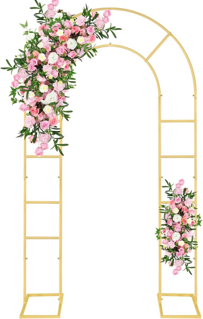 Gawicpy U-Shaped Metal Arched Flower Rack Perfect for Wedding Decorations and Celebrations 7.2 x 4.2 FT Wedding Arch Frame for Birthdays, Parties, and More (Gold)