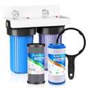 PUREPLUS 2-Stage Whole House Water Filtration System, 10" Universal Clear Housing, Reduces Sediment, Iron/Manganese, Chlorine, Taste & Odor, Ideal for Well Water, Pressure Gauges, 1" Inlet/Outlet