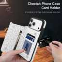tharlet Compatible with iPhone 17 Pro Case with Card Holder, Cheetah Print PU Leather Kickstand Card Slots for Women Girls, Shockproof Wallet Case for iPhone 17 Pro 6.3''(White)