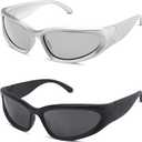 Y2K Wrap Around Sunglasses Trendy Silver Glasses Retro 90s Shades Women Futuristic