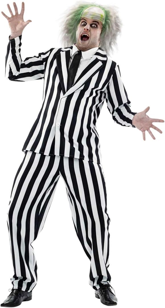 fun shack Black and White Striped Suit Mens Costume, Halloween Costumes for Adults, Halloween Costumes for men (XX-Large)
