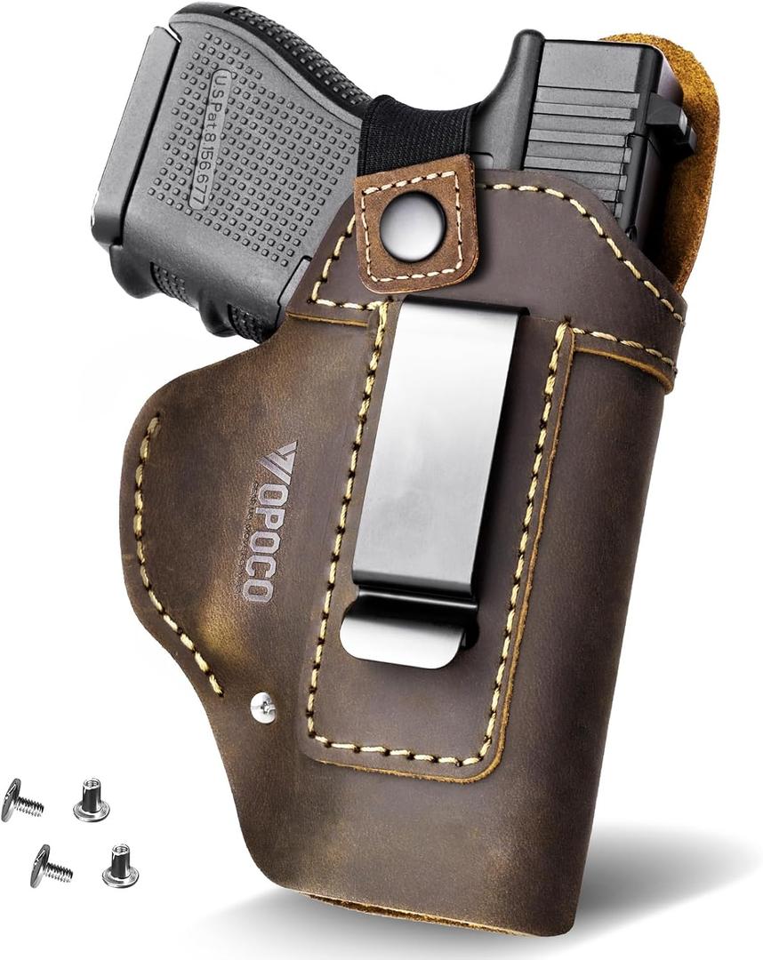 IWB Leather Holster for Glock 17/19/42/43X, Taurus G2/G2C/G3C, Concealed Carry GunHolster Fits Sig P365 P320 Ruger LCP LC9S Springfield M&P 9mm Shield for More Size Pistols Right Handed