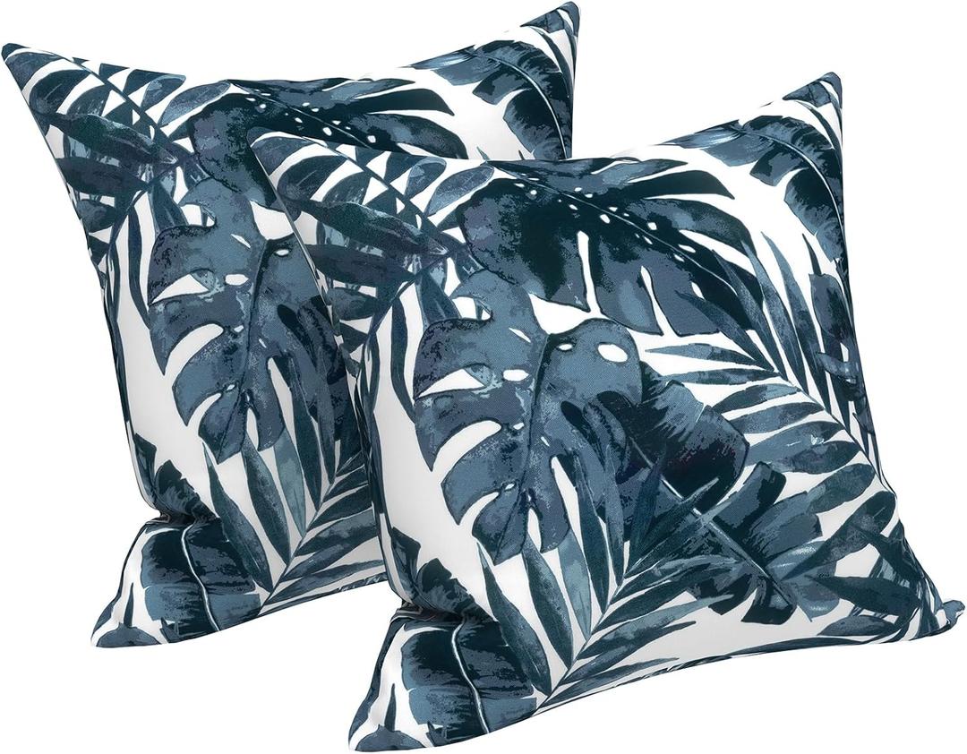 LVTXIII Outdoor Throw Pillow Covers 16 x 16 Inch, Covers ONLY Modern Cute Pattern Decorative Square Toss Pillow Case Pack of 2 for Home Patio Garden Sofa Bed Furniture, Palm Blue