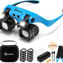 Magnifying Glass with Light, 2X 4X 6X 10X 13X Magnifying Glasses Lens, Switchable Binoculus Loupe w/Storage Case, Rechargeable Head Mount Magnifier for Close Work Watch Repair Crafts Jewelry (Blue)