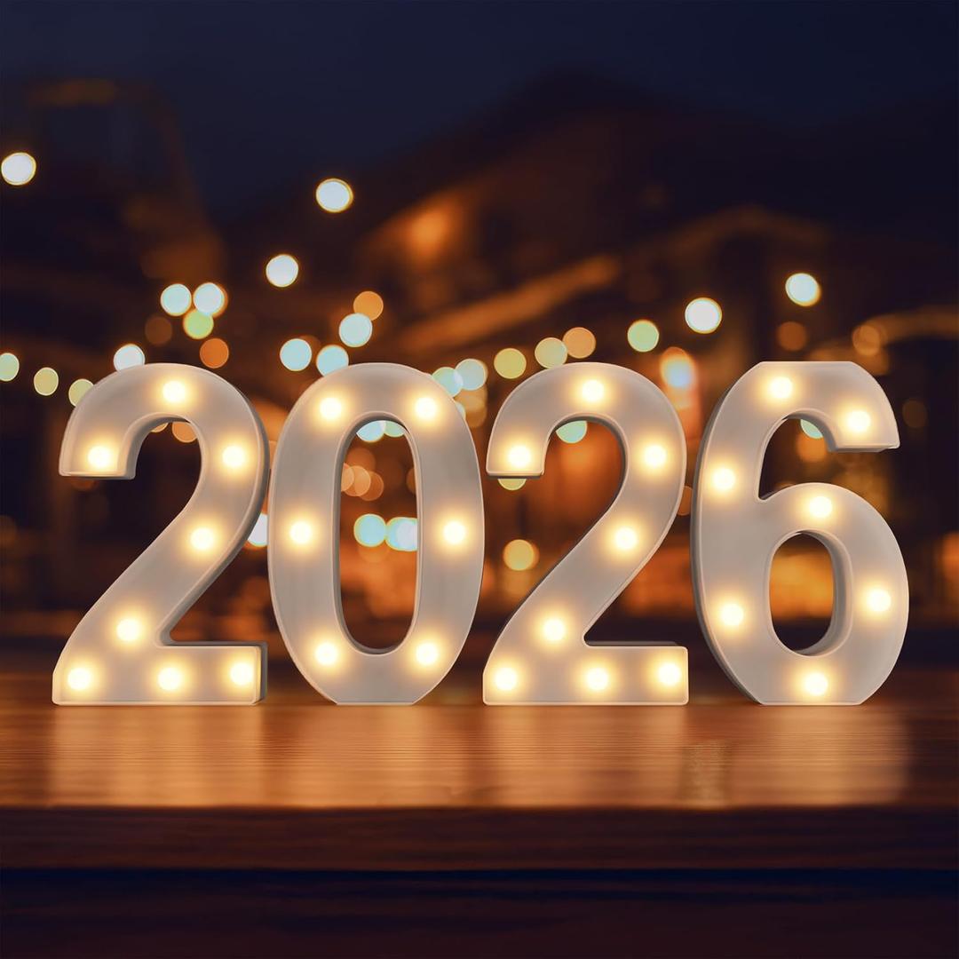 2026 LED Marquee Numbers, LED Marquee Letter Lights New Year Decor, Grad 2026 Sign Light up Letters for Graduation Decorations, Class of 2026 Light Up Numbers for High School College Graduation Party (white)