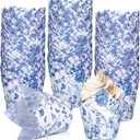 Whaline 200Pcs Blue White Floral Cupcake Liners Chinoiserie Toile Muffin Baking Liners Vintage Flower Tulip Cupcake Wrappers Baking Cup for Bridal Baby Shower Wedding Birthday Tea Party Decor