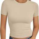 Trendy Queen Womens Short Sleeve T Shirts - Buttery Soft Summer Crop Tops Slim Fit Y2k Basic Tees for Workout M