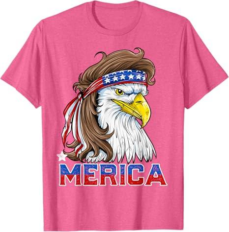 Merica USA American Flag Patriotic 4th of July Bald Eagle T-Shirt, XL, Pink
