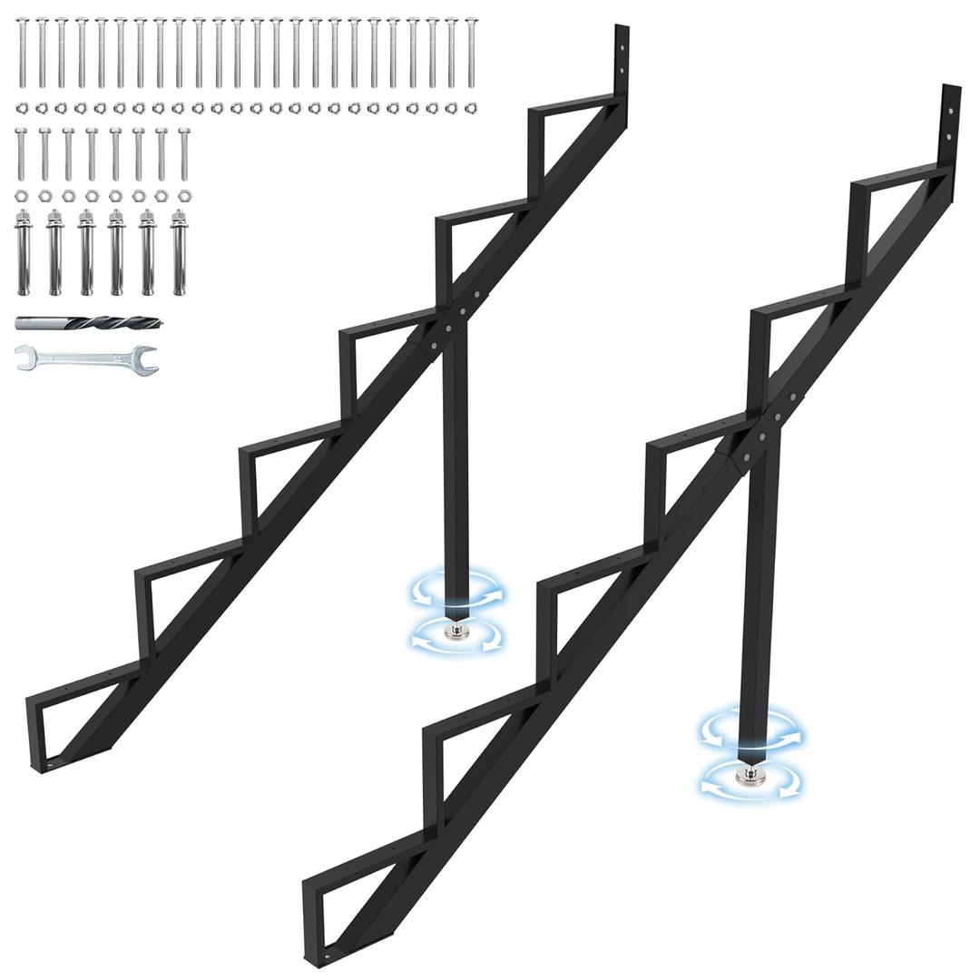 Steel Stair Step Riser 6-Step, Metal Stair Stringer with Reinforcing Support Legs, Heavy Duty Steel Stair Stringer for 50" Height Deck and Outdoor Steps (2 Pack)