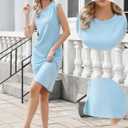 Allegra K Cap Sleeve Work Dress for Women's Summer Midi Round Neck Casual Split Hem Dresses (Blue), 