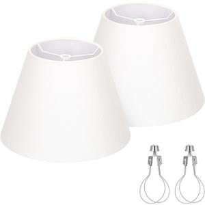 Small Lamp Shades Set of 2, 5.5" Top x 10" Bottom x 6.6" High, Small White Lamp Shades for Table Lamps, Fabric Lampshade Replacement for Bedside Lamp, Wall Sconces, Spider, Clip on Adapters Included