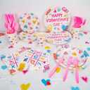 HOWAF 97pcs Valentines Party Tableware Sets with Plates Napkin Tablecloth Knifes Forks Spoons for Galentines Day Party Supplies, Sweet Conversation Heart Love Candy Valentine's Dinnerware Set