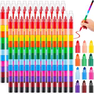 24 Stackable Crayons, Buildable DIY Crayons for Classroom & Office, Rainbow Colors