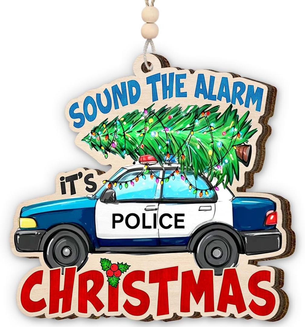 Police Car Ornament 2025 - Funny Police Officer Ornament for Christmas, Academy Graduation, Retirement, Wood Ornaments for Christmas Decorations, Policeman Gifts for Boy, Dad, Husband