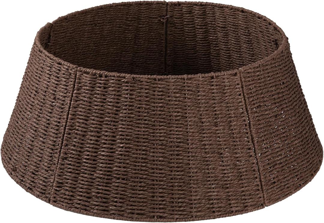 OIAHOMY Christmas Tree Collar, Wicker Holiday Tree Skirt & Stand Base Cover,Paper Rope Christmas Decor, Brown-27 inch (X-Large)