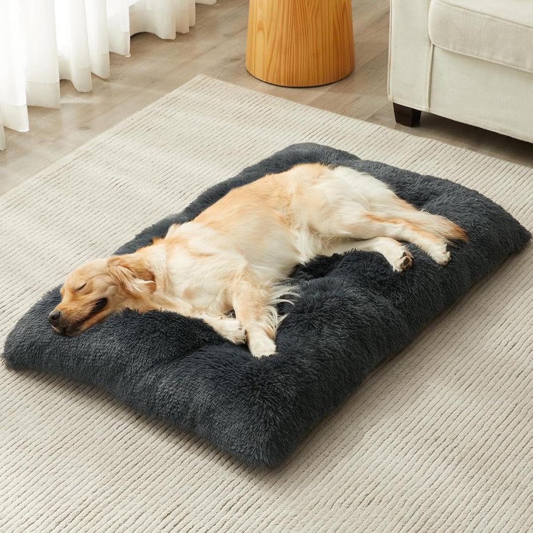 BFPETHOME Dog Beds for Large Dogs, Plush Dog Crate Bed Fluffy Cozy Kennel Pad for Sleeping &Ease Anxiety, Washable Pet Mats with Anti-Slip Bottom for Large Dogs, Navy (M(30x21 inch))