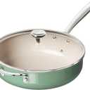 Redchef Ceramic Saute Pan with Lid, Nonstick Deep Frying Pan, 5QT Jumbo Cooker with Helper Handle & Lid, Non Toxic Ceramic Cooking Pan, Chef Pan, Dishwasher & Oven Safe, PFAS PFOA & PTFE FreeGreen