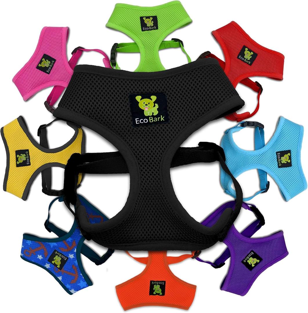 EcoBark Dog Harness - Eco-Friendly Max Comfort Harnesses - Luxurious Soft Mesh Halter - Over the Head Harness Vest- No Pull and No Choke for Small, Toy Breed, and Teacup Dogs (XS, Black)