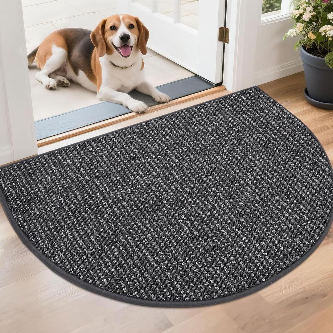 BEQHAUSE Dirt Trapper Door Mat 26" x 40" Half Circle Non-Slip Washable Doormats Entrance Rugs Absorbent Welcome Low Profile Floor Mats for Front Back Door and Entryway, Charcoal