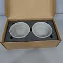 SPUNKYJUNKY Ceramic Dog and Cat Bowl with Wood Stand Non-Slip Matte Glaze Weighted Food Water Set for Cats &Small Dogs 13.5OZ (1.7 CUPS, Grey  2)