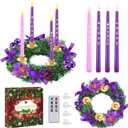 Aodaer 12 Inch Christmas Advent Wreath Advent Candle Holder with 4 Remote Control Flameless Taper Candles Xmas Centerpiece Decorations for Christmas Home Church Decor