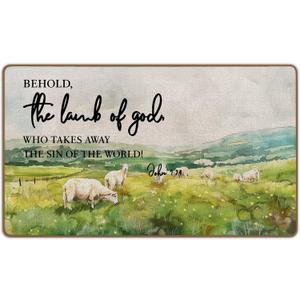 Lamb of God Christian Door Mat, Easter Welcome Mat, Christian Easter Bible Verse Front Doormats Indoor Outside Entrance, Easter Rugs for Kitchen Bathroom, Easter Lamb Decor17x29 Inch