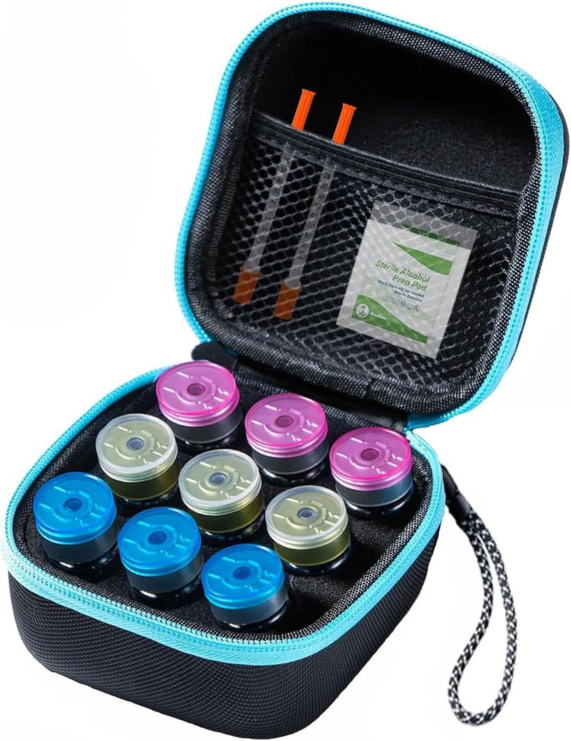 9-Slots Insulin Fridge Holder Storage Case Insulin Vial Protector Holder Insulin Cooler Travel Case Organizer Fits Standard 10ml U-100 Vials with Wrist strap (Blue)
