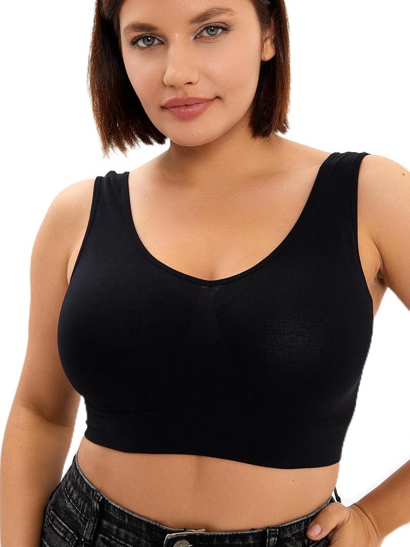 Sports Bras, Comfort Bras for Women, Seamless, Wireless, Sleep Yoga Bras with Removable Pads (Black, S)