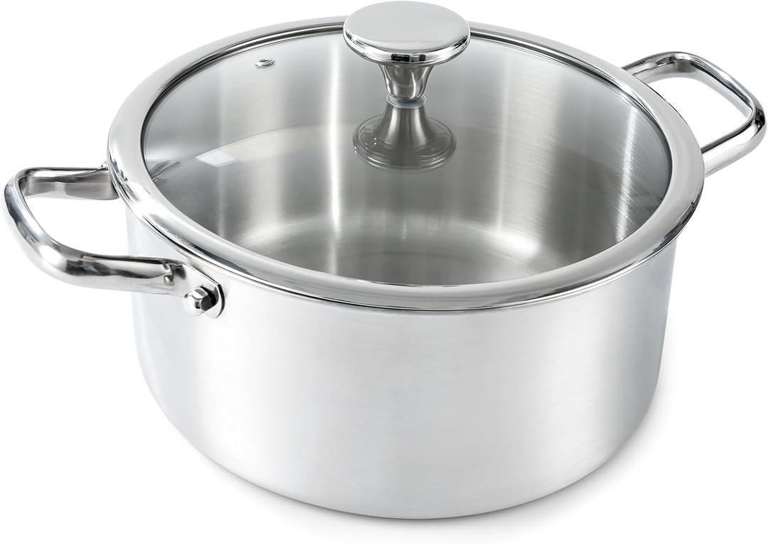 6QT Stainless Steel Stock Pot with Lid and Encapsulated Bottom- Professional Soup Pot - Thick Bottom Stockpot for Cooking, Stewing, and Canning, Dishwasher Safe