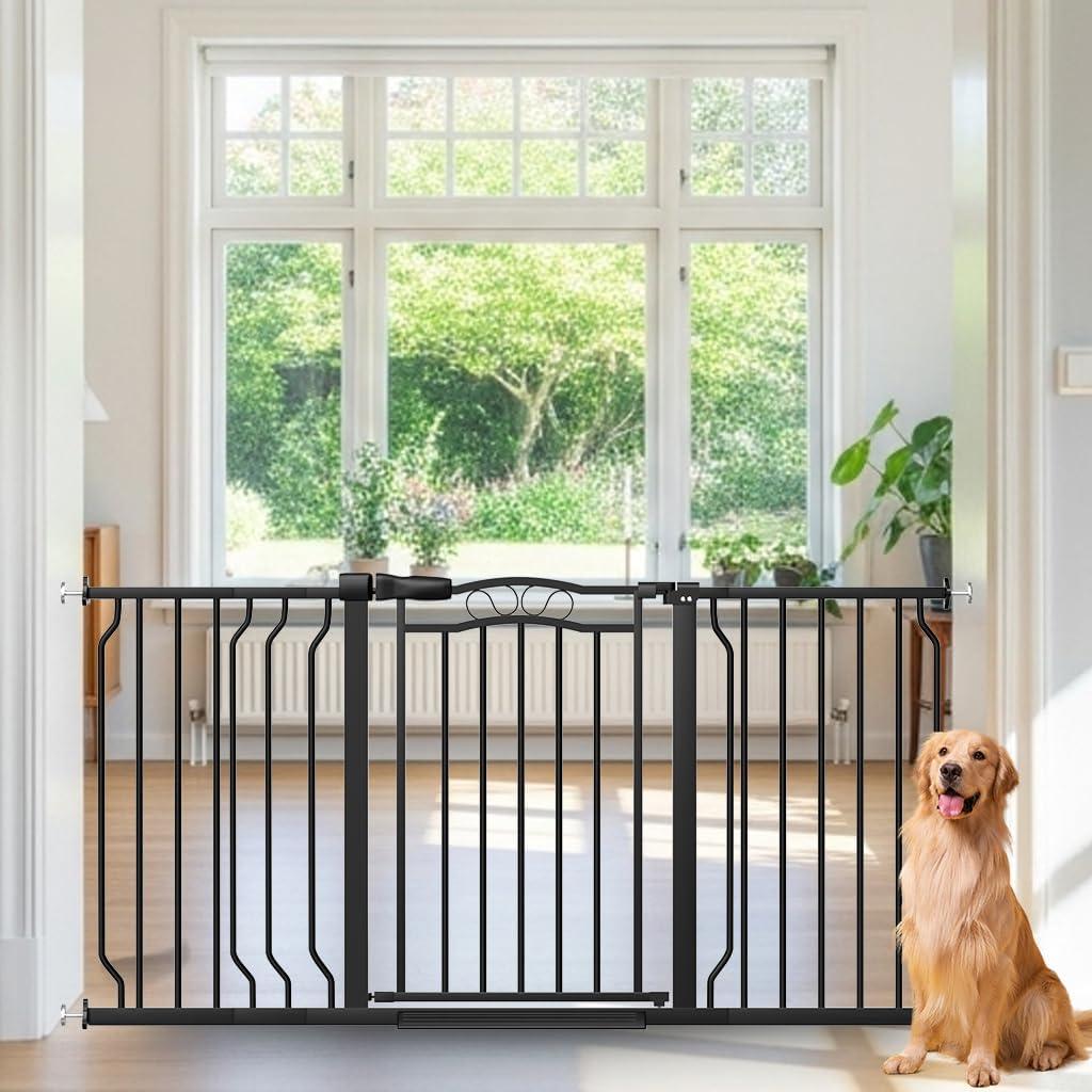 53.1-62.5 Inch Extra Wide Baby Gate, Pressure Mounted Dog Gate Indoor, Walk Thru Pet Gate for Cat Dog Child, Pet Gates for The House Doorway Black