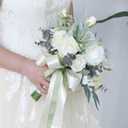 Wedding Bouquet Artificial Roses Flower Bride Bridal Bouquets Handmade Silk White Rose Flower Wedding Bridal Bouquets for Church Party Home Decoration