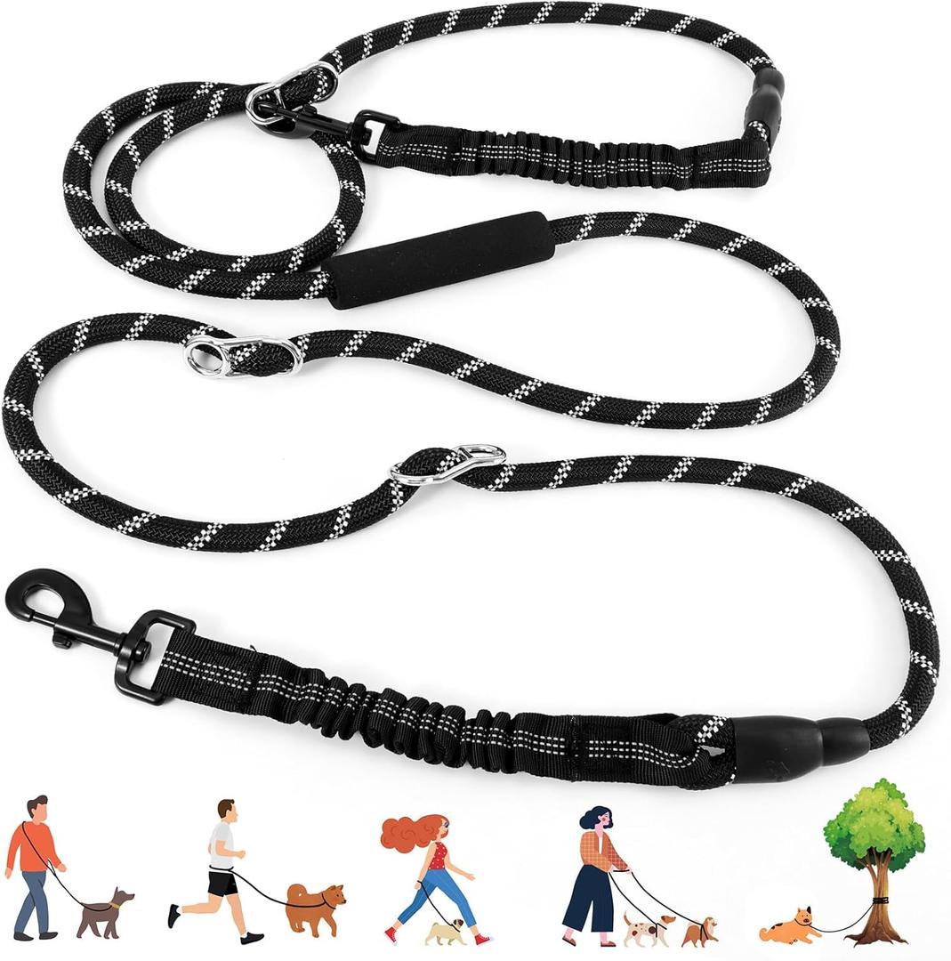 Heavy Duty Hands Free Dog Leash, 10FT Adjustable Handsfree Dog Training Leash with Shock Absorbing Bungee, No Pull Tangle Free Reflective Body Waist Leash for Dog Walking Running (Black)