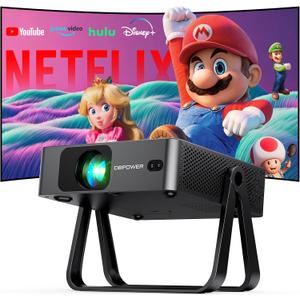 [Ultra-Slim 1.97"| Netflix Licensed | AI Auto Focus | 360 Stand] Smart Mini Projector with WiFi 6 & Bluetooth, Built-in Netflix/YouTube/Disney+/Hulu, DBPOWER N5 Movie Projector for Bedroom (Black)