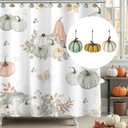 Sunlit Fall Pumpkin Decorative Shower Curtain Hooks, Autumn Harvest Festival Shower Curtain Rings, Resin, Pale Green White Yellow Farmhouse Bathroom Curtain Hangers Decoration, Set of 12