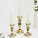 Candlestick Holders Set of 3, Gold Glass Mercury Candle Holders for Candlesticks, Table Centerpiece, Home Decor, Wedding, Birthday, Party, Christmas