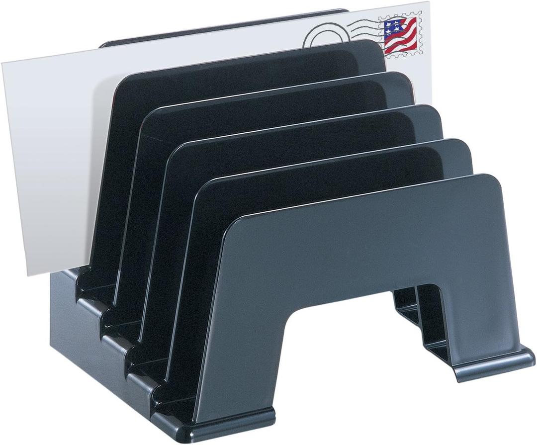 Officemate Recycled Incline Mail Sorter, 5 Sections, Envelopes, 8 X 5.5 X 6, Black