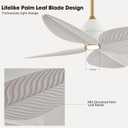 52 Tropical Leaf Ceiling Fans with Lights, (White Gold) | 4 Palm Leaf Blades, 3 Color Dimmable LED, 6 Speeds, Quiet Reversible Motor, Coastal Fan Style for Indoor or Outdoor Patios