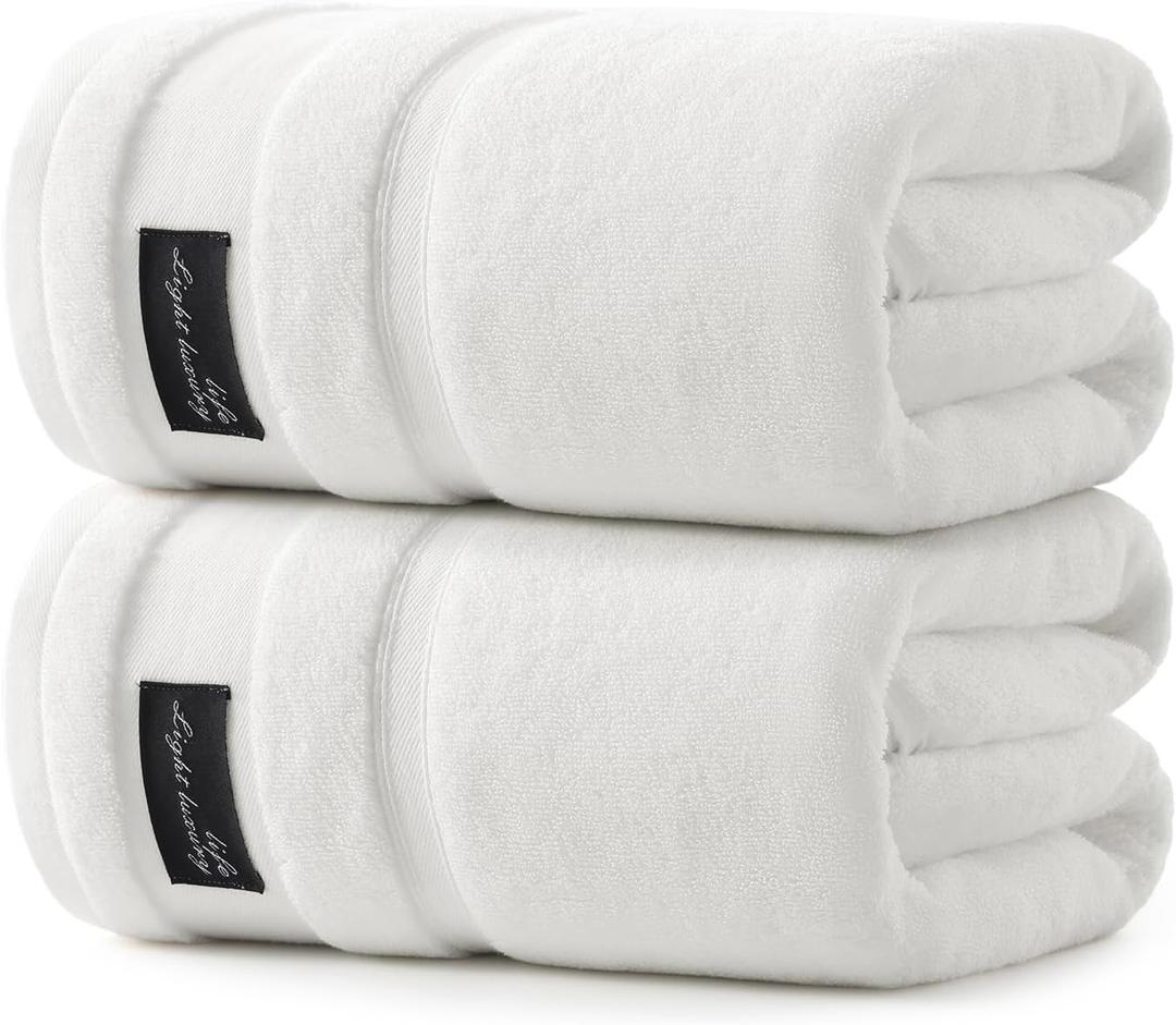REDKISS Large Bath Towels Set 2 Piece, 100% Cotton, 31x63 in,Heavyweight 760G, Highly Absorbent & Quick Dry, Super Soft Luxury Shower Towels for Bathroom,Hotel Collection - White
