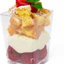 50 Pack 4 oz. Square Small Plastic Dessert Cup Hermes Professional-Grade Recyclable Transparent Disposable Party Cup for Parfait Desserts, Appetizers, and Events CMJJ