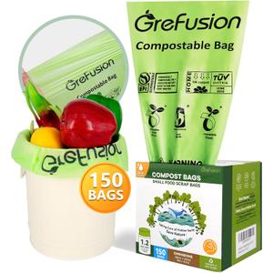 GreFusion Compostable Trash Bags for Kitchen Compost Bin 1.2 Gallon,150 Count,Compost Bags Small for Food Scrap Waste Bags for Countertop Bin Certified by BPI,ASTM D6400 and OK Compost