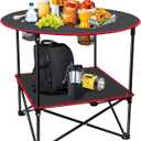 Portable Camping Table Folding Picnic Tables Lightweight Folding Table Waterproof Canvas Beach Table for Outside with 4 Cup Holders & Carry Bags for Camping, Beach, Campfires and Tailgating, 29*29*25
