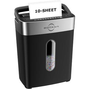 Bonsen 10-Sheet Cross Cut Paper Shredder for Home Office, P-4, Portable Handle, 4 Gallons Bin, Paper and Credit Card Shredder, Black (S3201 New Version)