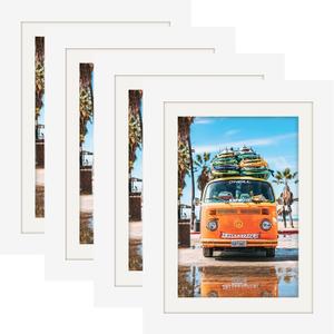 5x7 White Picture Frames Natural Solid Wood 4 Pack for Wall Mounting and Tabletop Display