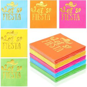 Baderke 100 Pcs Fiesta Napkins, 2 Ply Disposable Themed Napkins, Wood Pulp, 5 Colors