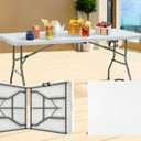 Folding Tables, 6 Foot Folding Table with Handle and Steel Legs, Indoor Outdoor Fold-in-Half Portable Table for Camping, Dining, Party, Picnic, Plastic Table White Folding Table Banquet Tables
