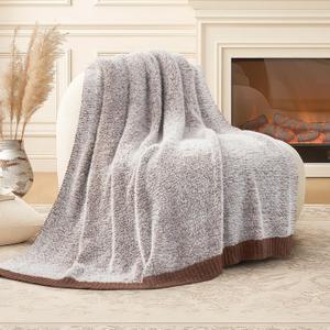 Amlie Home Knit Throw Blanket for Couch, Super Soft Fuzzy Blanket for Sofa, Luxury Cozy Fluffy Throw for Room Decor, 50" x 60", Heather Brown
