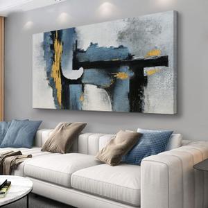 Abstract Wall Art Framed Wall Decor Modern Canvas Abstract Wall Art Black-Blue and Gold Grey Abstract Artwork for Living Room Bedroom Dining Room Home Office Decor 24"x48"