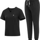 Eadflie Medical Scrubs Set for Women - Classic V-Neck Top & Jogger Pants with Stretch Nursing Uniform Scrub Suit - (Black/Tall/S)